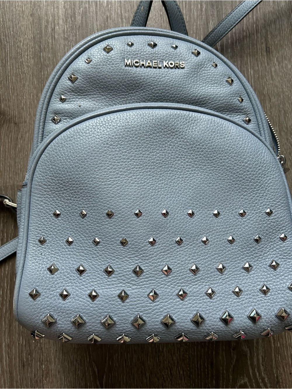 Michael Kors Light Blue Pebbled Leather Studded Mini Backpack - Picture 2 of 6